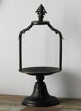 欧式复古做旧桌面蜡烛台法式高脚铁艺装饰托盘几何摆拍道具首饰架