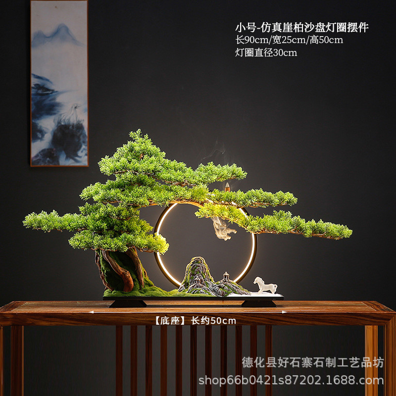 仿真迎客松盆景办公室摆件新中式绿植酒店餐厅装饰品开业礼品批发