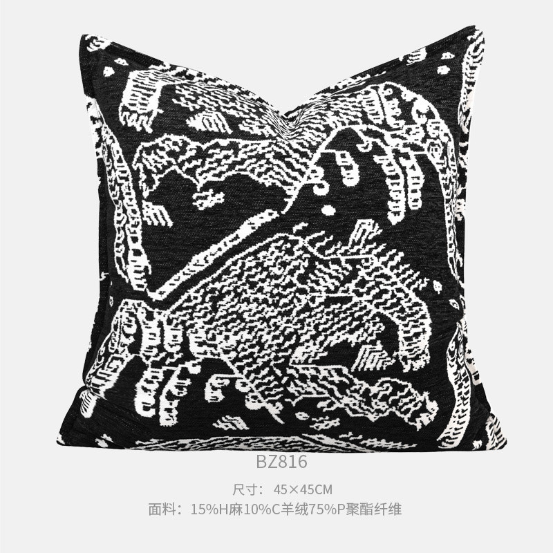 法式轻奢复古黑色吉象抱枕沙发客厅腰枕样板间靠垫酒店高级感靠枕