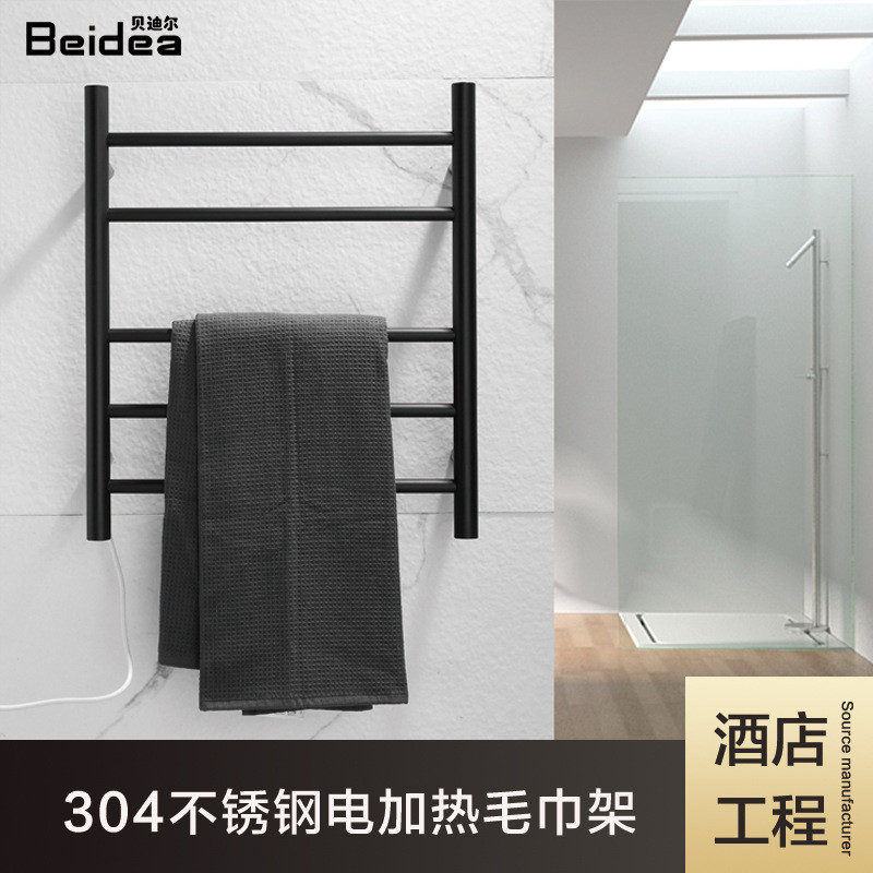 热销发热毛巾置物架304不锈钢卫生间浴室架哑黑色加热毛巾杆厂家