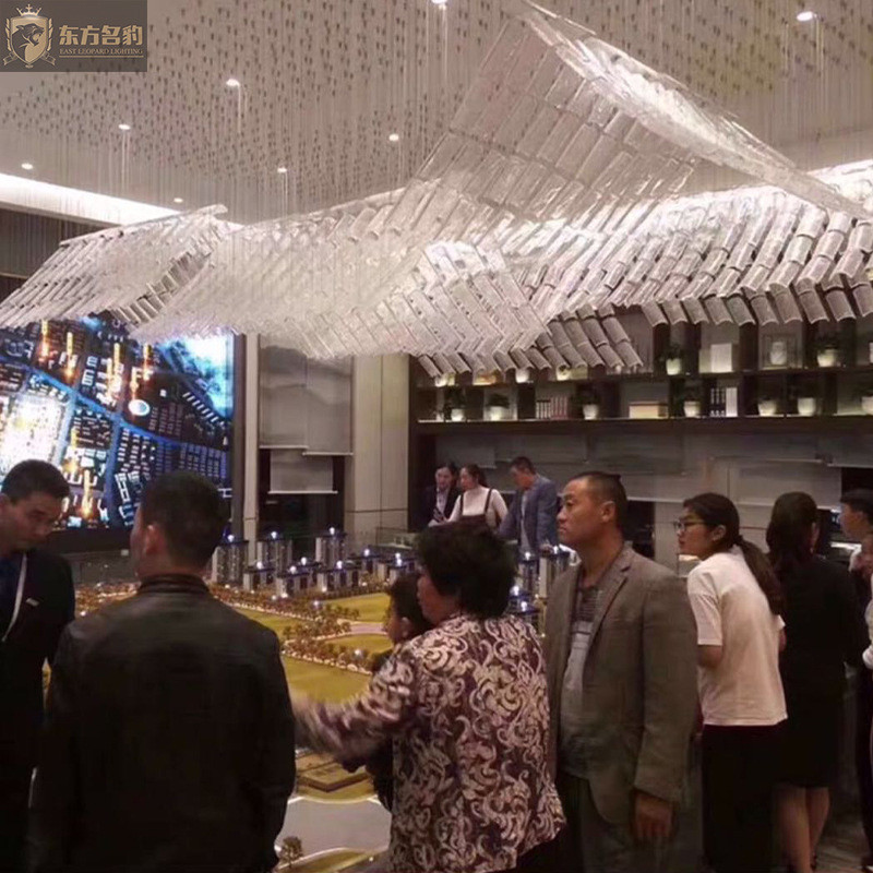 热销别墅酒店大堂造型艺术新中式瓦片房子商场玻璃灯中式大厅吊灯