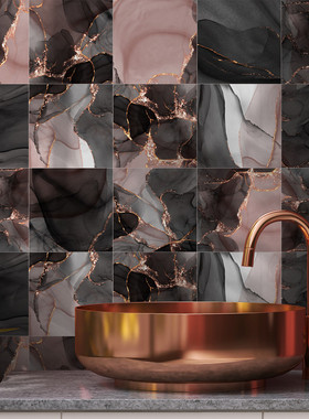 funlife黑金大理石纹理加厚瓷砖贴美式轻奢餐厅背景自粘贴kts023