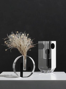 现代简约家居客厅透明水晶花瓶售楼处水晶摆件样板房间桌面软装饰