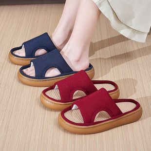亚麻凉拖鞋夏男女士厚底防滑牛津底中老年脚肿脚胖大拇指外翻拖鞋