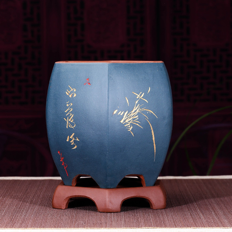 君子兰兰花盆紫砂花盆墨兰四季兰树桩盆景盆多肉植物绿萝盆栽批发