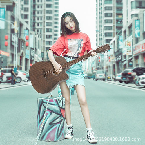 guitarist民谣吉他41寸全沙比利木吉他男女吉他缺角乐器练习吉它