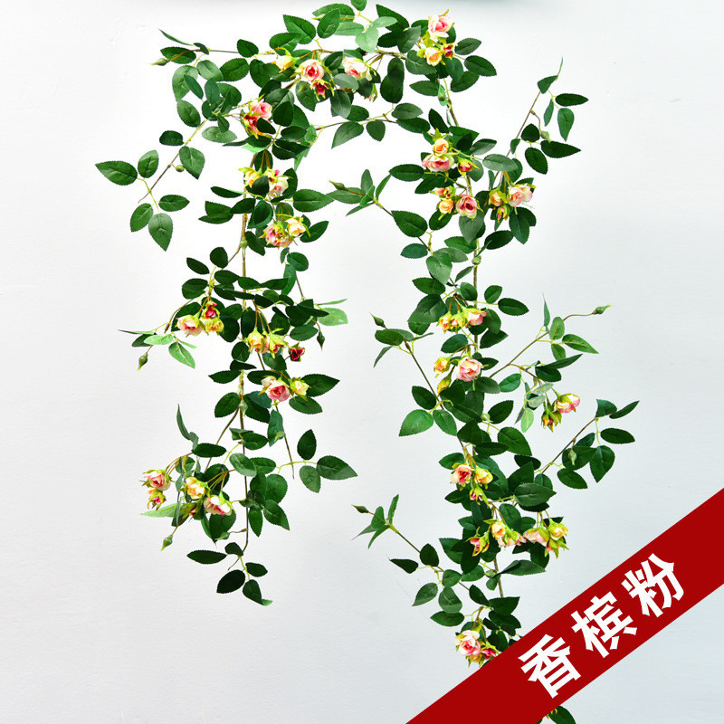 蔷薇花墙壁玫瑰花塑料假花藤条花窗空调管道遮挡装饰瀑布藤蔓