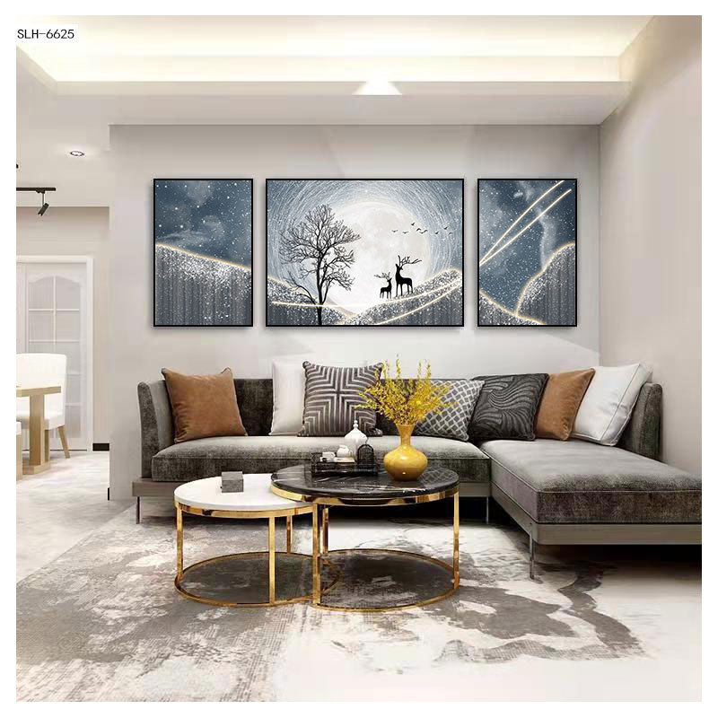 客厅装饰画三联画麋鹿轻奢壁画北欧沙发背景墙现代简约挂画晶瓷画,家居饰品,现代装饰画,淘宝优惠券,粉丝福利购,淘宝优惠卷