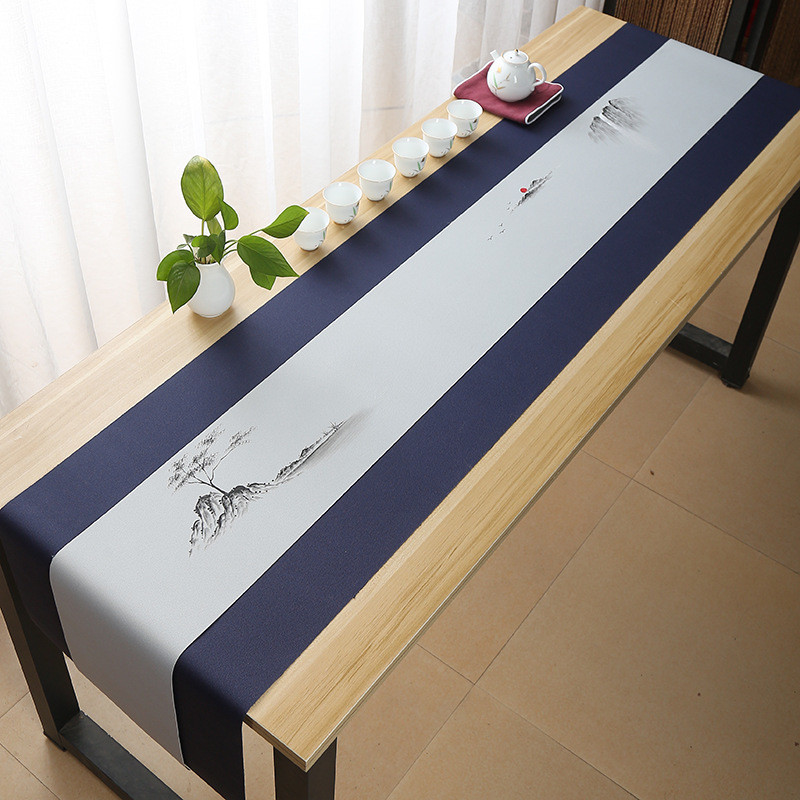 茶几茶席手绘禅意简约式圆桌会议彩色桌布长条办公茶台桌布茶旗布