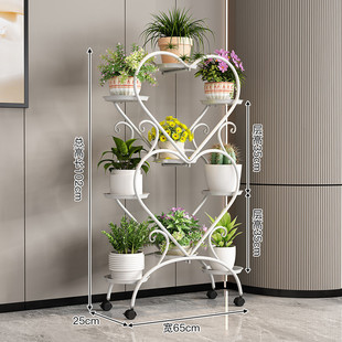 高端花架客厅阳台置物架落地式多层多肉花架万向轮铁艺花盆托架