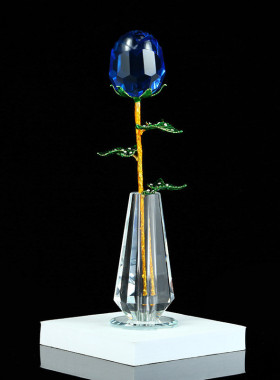 居家装饰品水晶工艺品桌面厂家摆件水晶玫瑰花盛开玫瑰花瓶办公