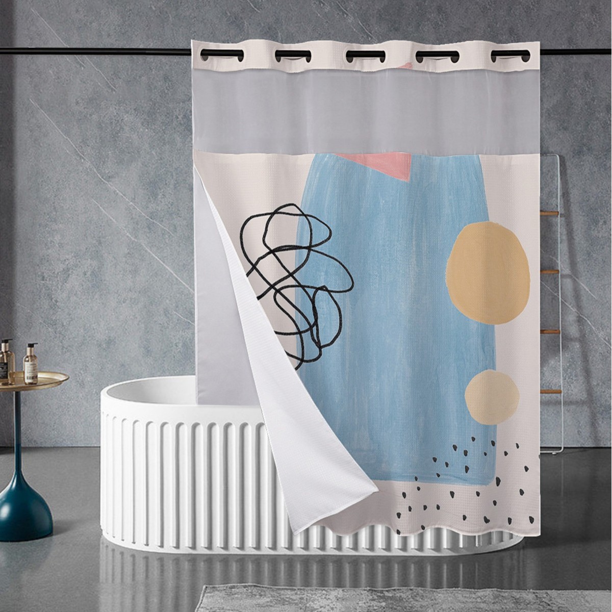 酒店大环数码印花防水浴帘莫兰迪ins浴室帘来图双层浴室帘