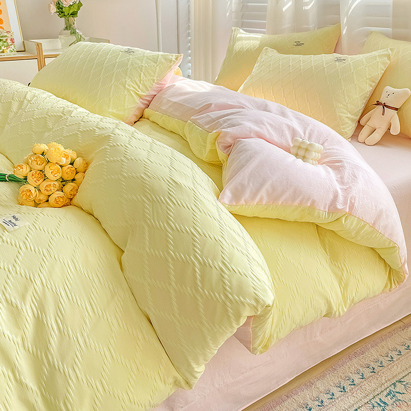 zz8n批发小清新泡泡纱水洗棉宿ins风简约春夏床单被套床上四件套