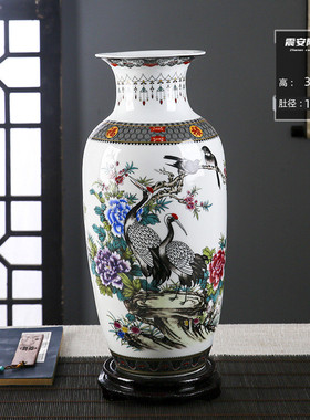 景德镇落地鸿运当头陶瓷干花水养富贵竹花瓶现代客厅酒柜装饰摆件