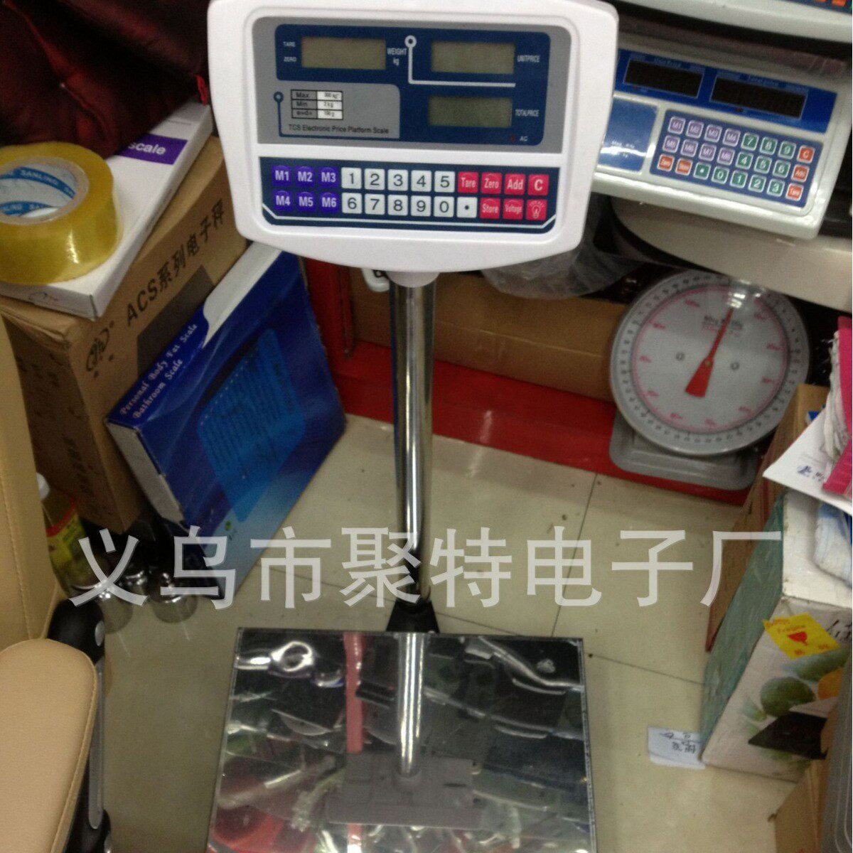 电子秤英文电子台秤100/150kg不锈钢称面30x40计价秤商用300kg