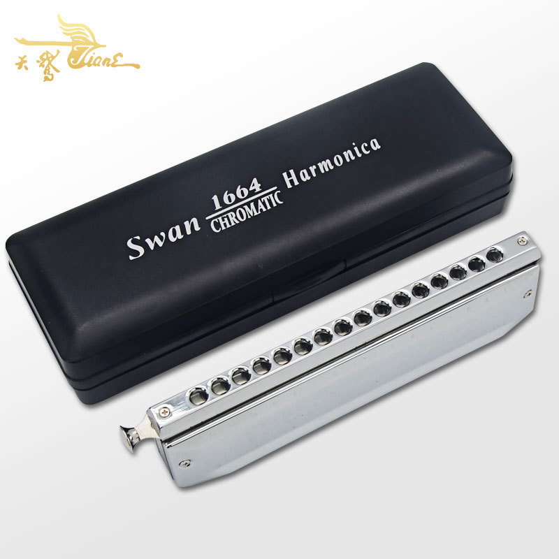 热销天鹅16孔半音阶口琴儿童成人男女初学自学者演奏口琴