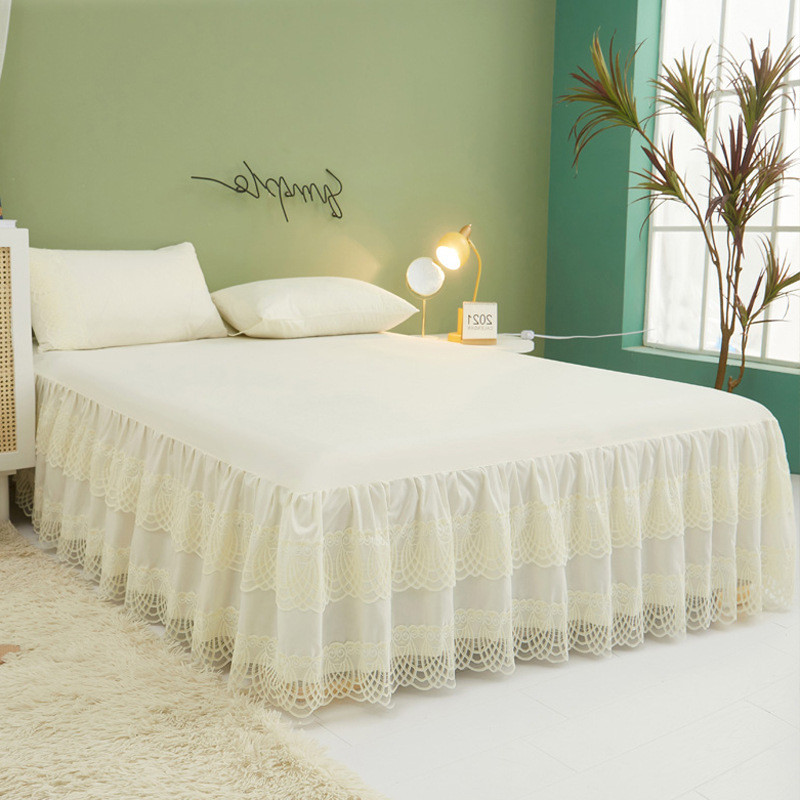 5dbj批发夏季蕾丝床裙单件防尘浪漫公主风花边床罩床围床套法式遮