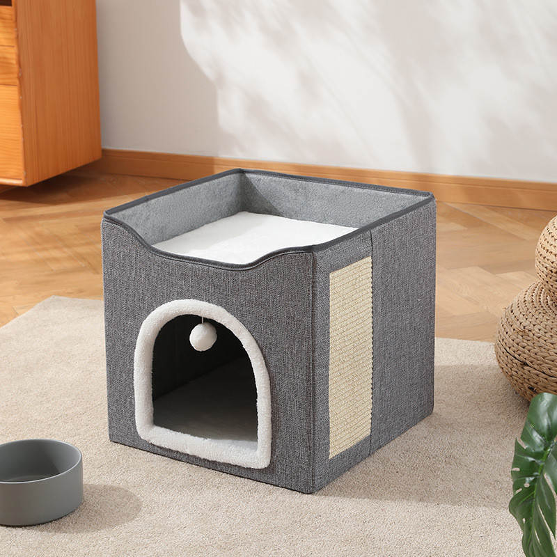 半封闭剑麻可折叠双门三层猫抓板多功能双层猫窝猫咪磨爪房子