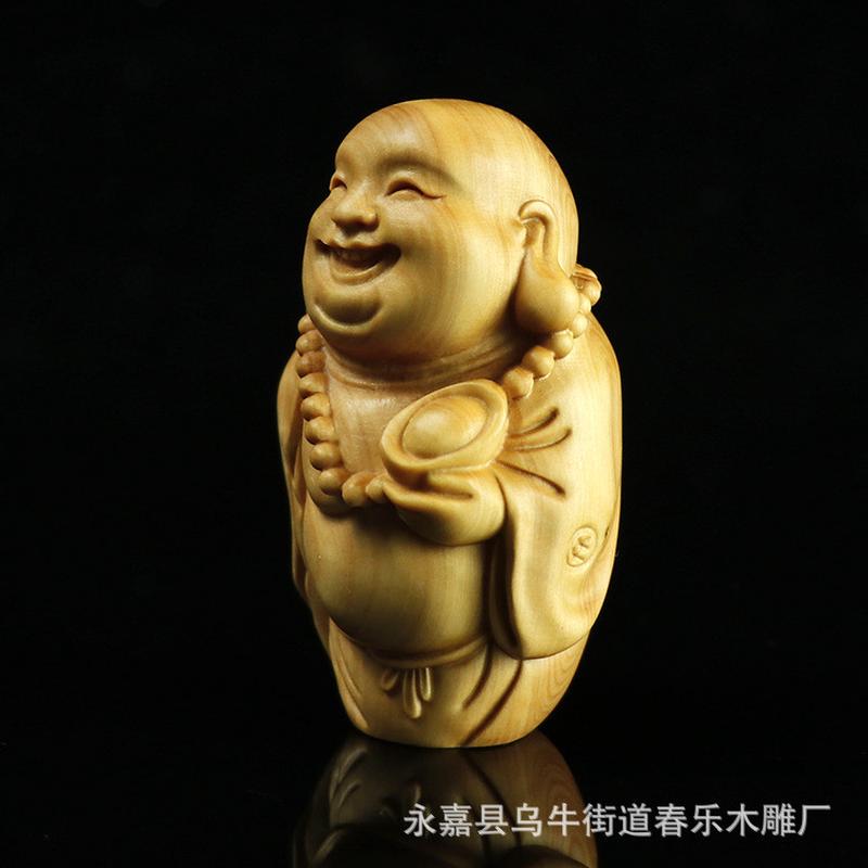 黄杨木雕弥勒笑佛木质手把件挂件摆件文玩居家把玩工艺品装饰品