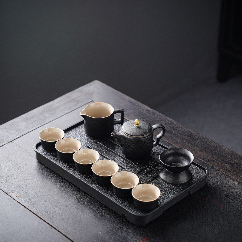 日式黑陶功夫茶具套装家用茶壶高档陶瓷泡茶茶杯禅意茶盘整套茶具