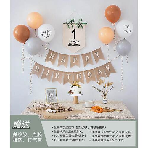 ins森系主题宝宝场景布置生日装饰气球儿童男孩派对一周岁背景墙
