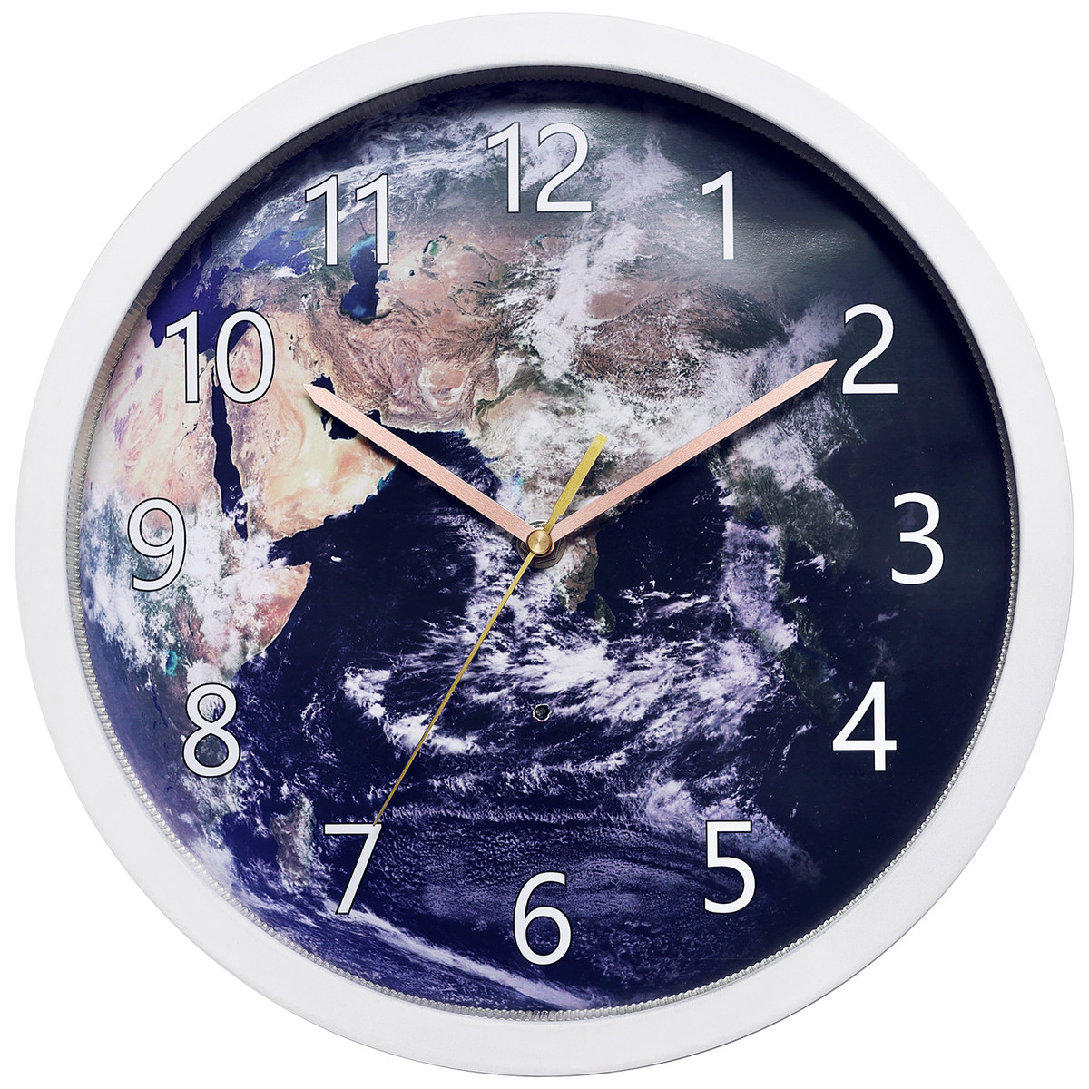 恒丽12英寸创意定制静音oem地球钟面led声控灯带装饰挂墙钟表挂钟