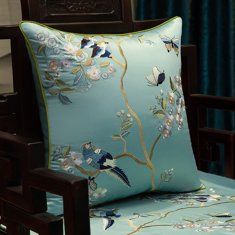 中式红木沙发垫坐垫刺绣罗汉床垫子防滑实木沙发椅垫五件套罩