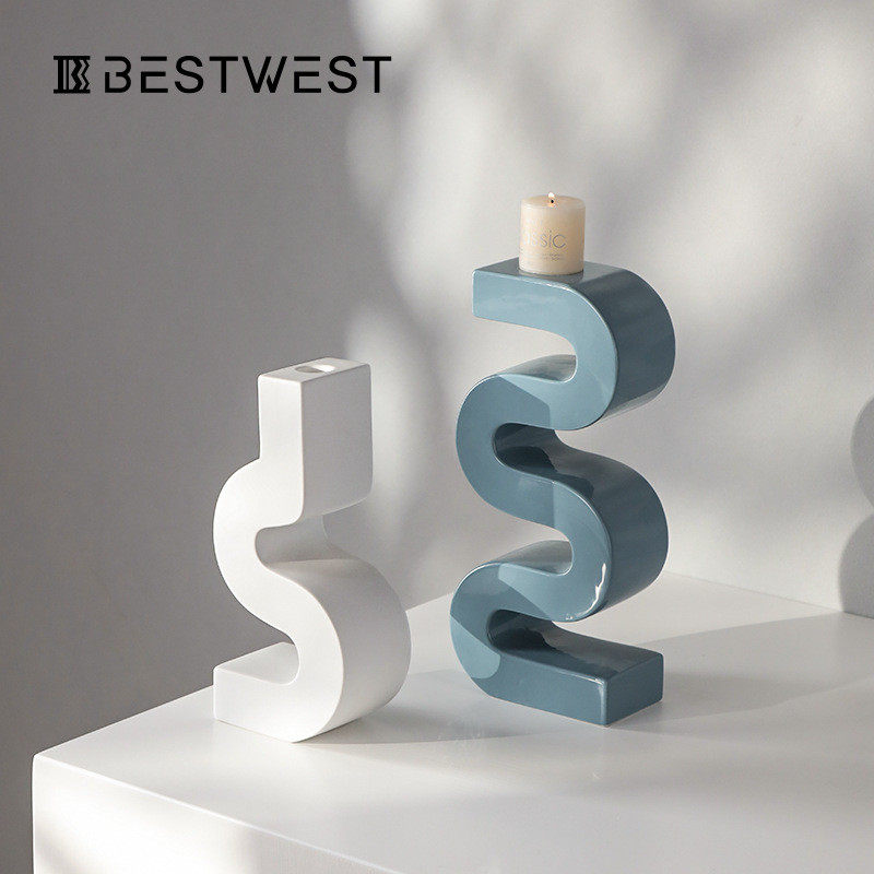 博西家居 创意彩色不规则简约轻奢陶瓷烛台 客厅软装餐厅装饰品,特色手工艺,青花瓷,淘宝优惠券,粉丝福利购,淘宝优惠卷