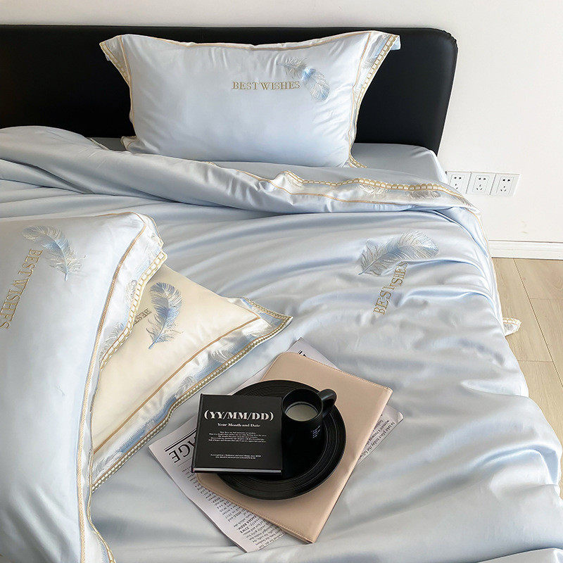 9wor夏季100支双面天丝四件套羽毛刺绣被套裸睡丝滑感凉1.8m床上,床上用品,床品套件/四件套/多件套,淘宝优惠券,粉丝福利购,淘宝优惠卷