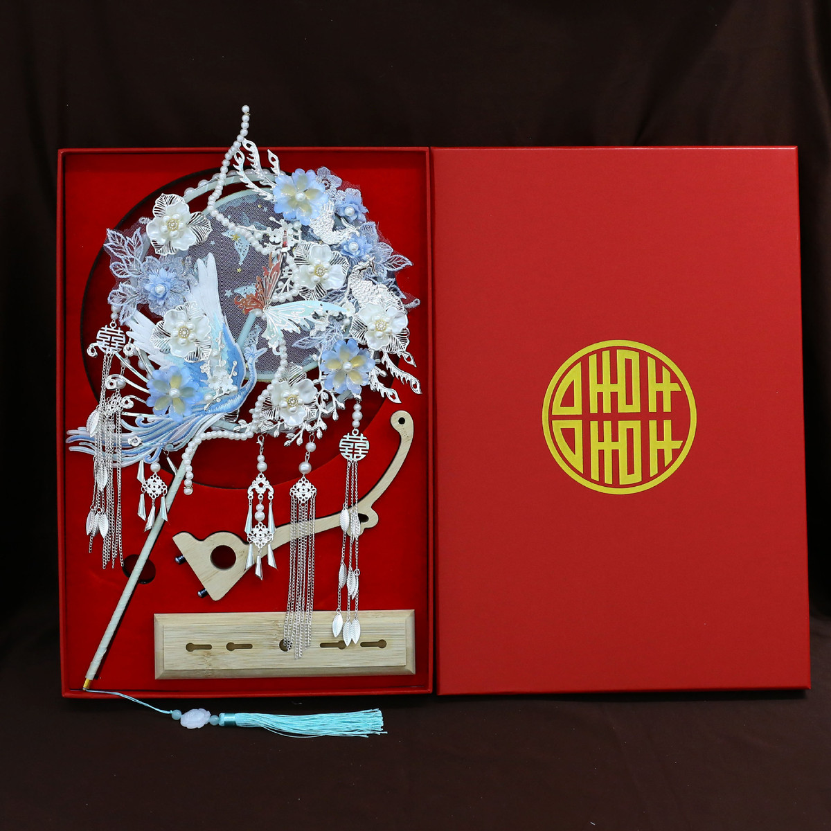 新娘结婚秀禾百搭双面遮面金色中式diy成品喜扇金白月光团扇9152