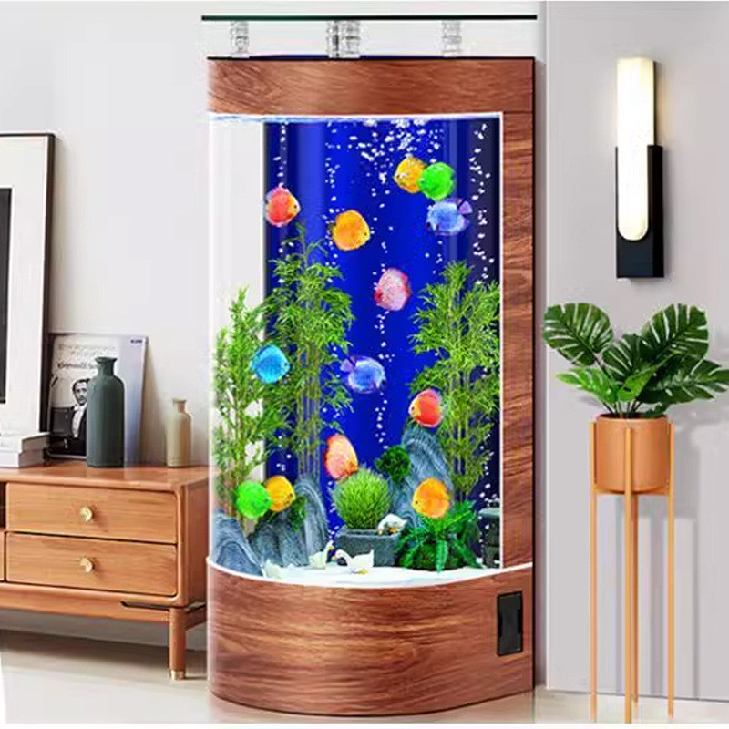 k1半圆形鱼缸小型客厅家用电视柜旁靠墙免换水懒人网红水族箱玻璃