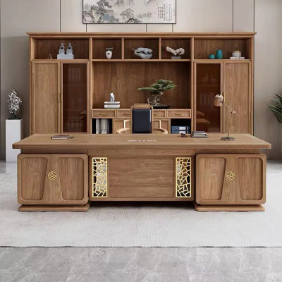 新中式老板桌实木大气胡桃木办公桌椅组合总裁桌大班台办公室家具