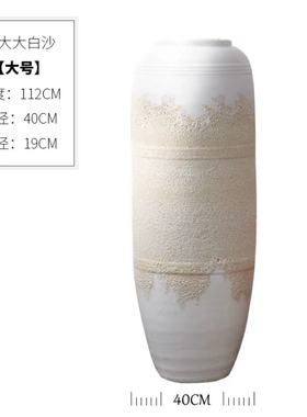 景德镇粗陶陶瓷大花瓶干花客厅插花北欧摆件现代简约白色落地陶罐