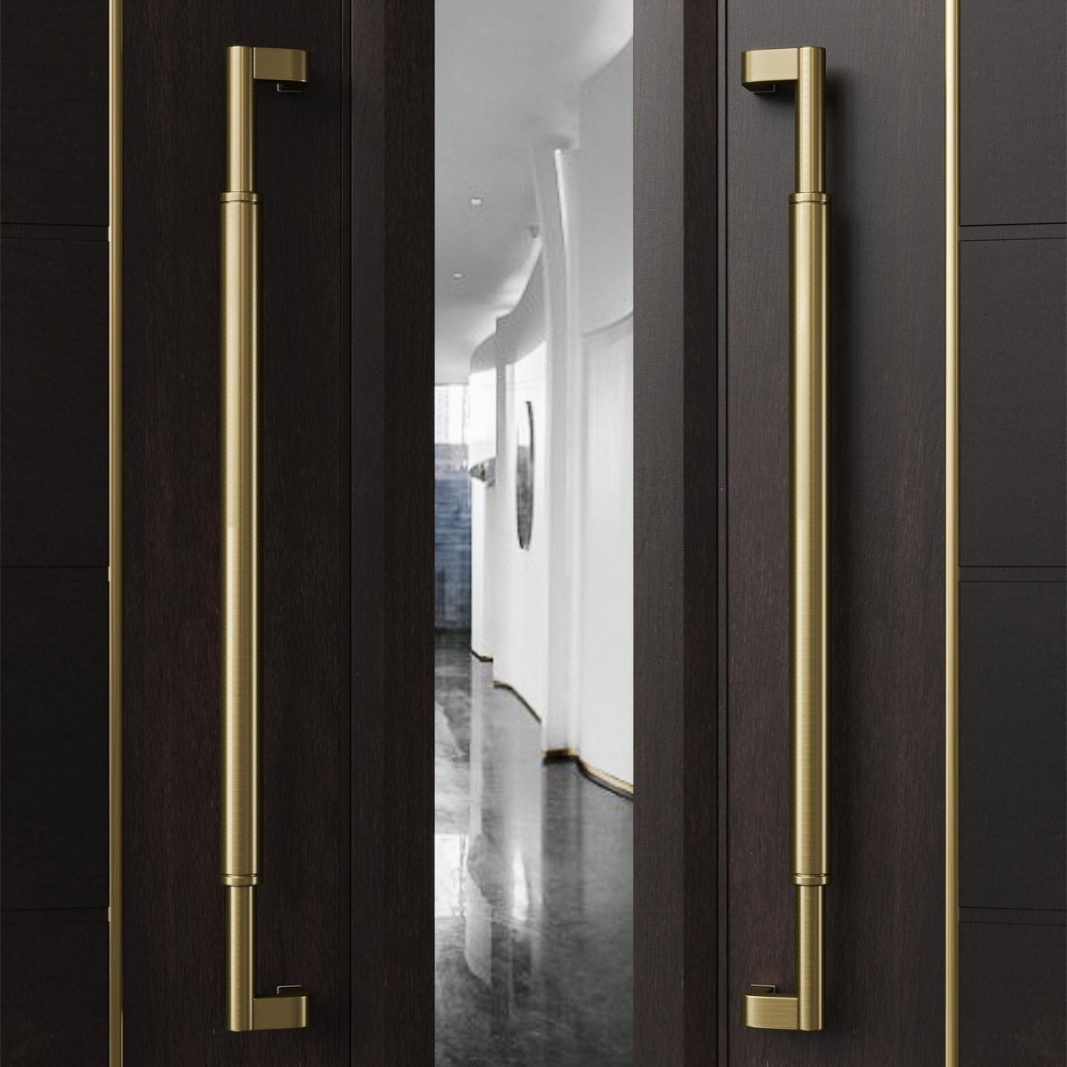 d！现代极简实木包厢大门把手有无框玻璃拉手原木进口不锈钢加厚