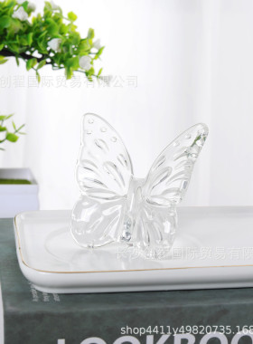 批发水晶蝴蝶工艺品摆件欧式仿真蝴蝶桌面客厅装饰可挂坠出口七彩