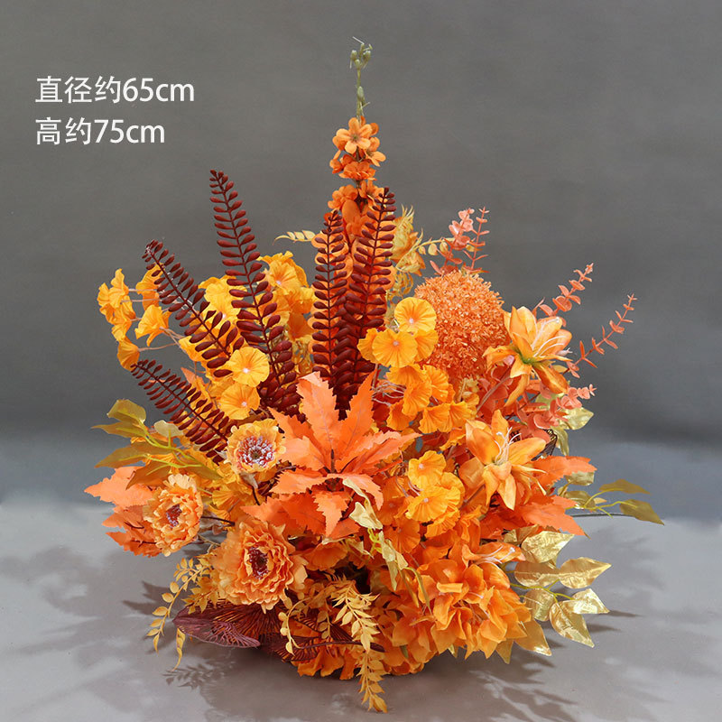 婚庆秋色地排花橙色色路引花橘色花排婚礼花艺长挂花桔布置装饰