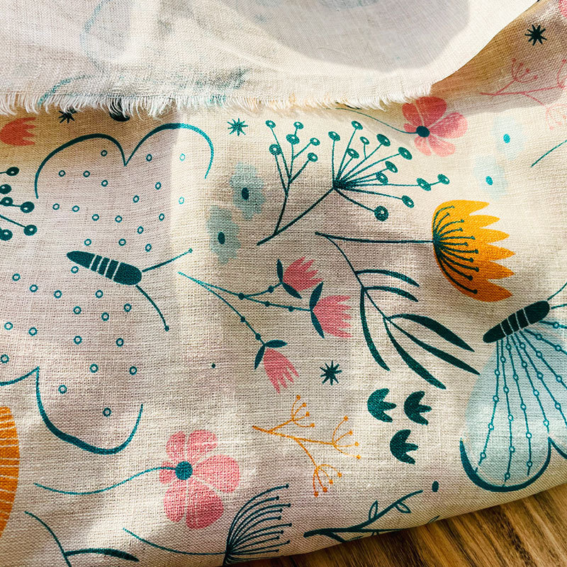 亚麻布 14*14 101田园风印花亚麻面料 亚麻服装 小清新料