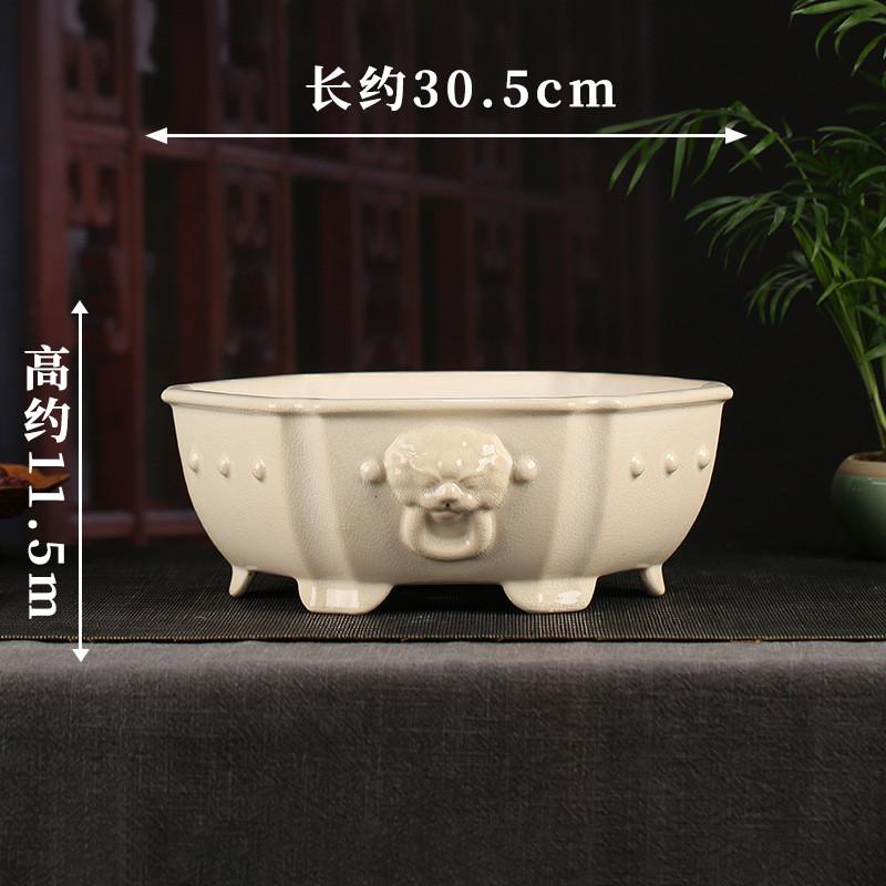 张治诚头紫砂浮雕彩绘花盆批发六方鼓丁兽精品多肉盆景ydfd07