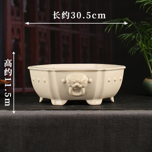 张诚治精品紫砂浮雕彩绘花盆批发六方鼓丁兽头多肉盆景ydfd07