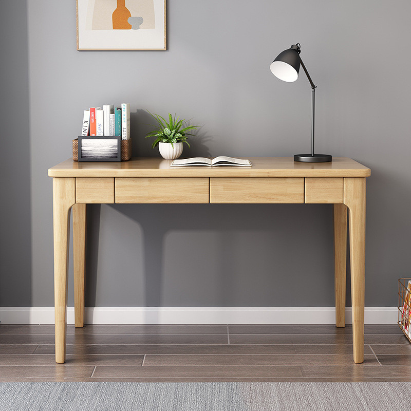 宿舍写字台抽屉双民宿置物桌子橡木实木书桌学生电脑桌北欧办公桌