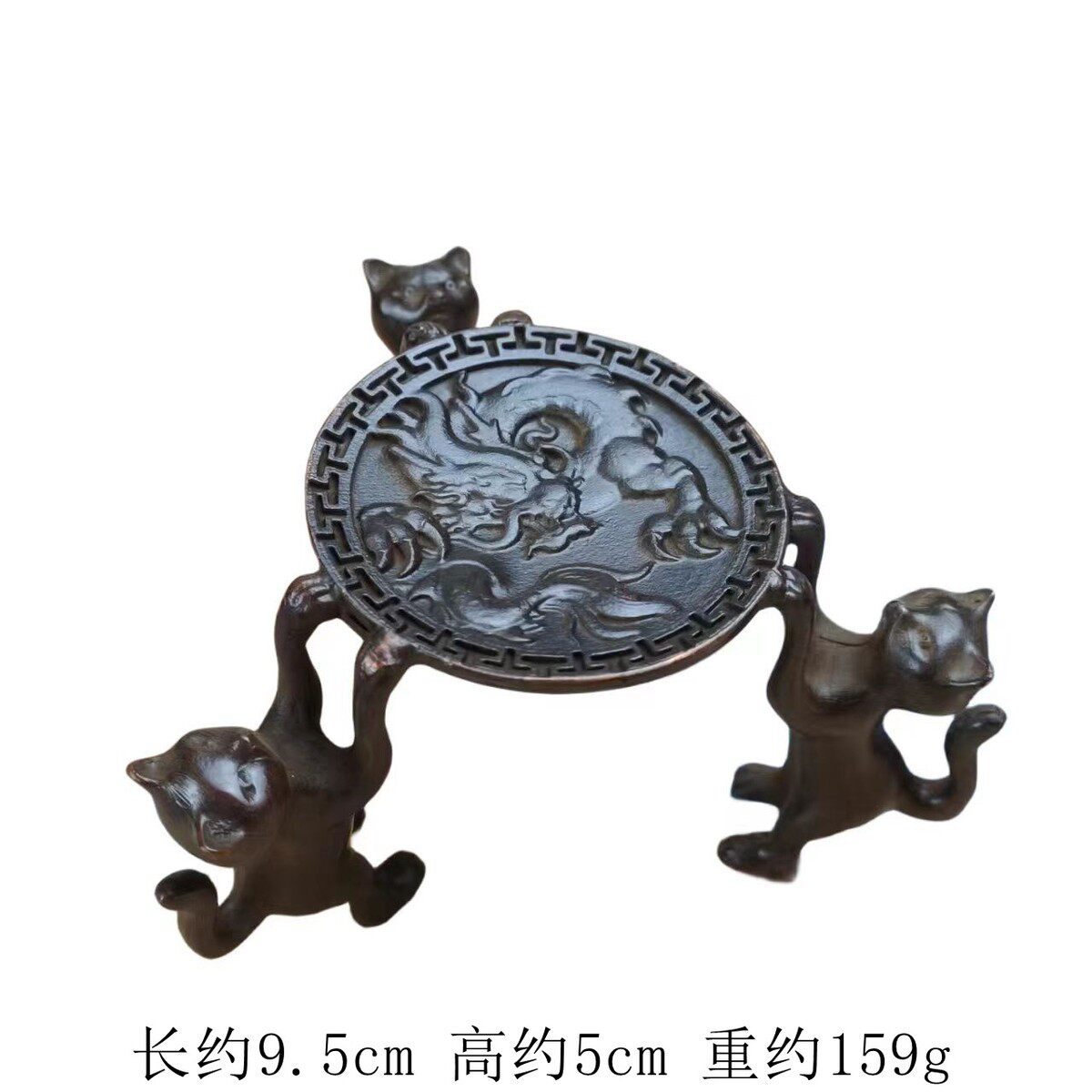 壶盖仿古小猫盖置摆件小号茶道香炉铁壶三只小猫日式摆件托架