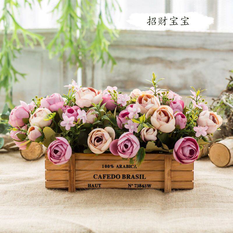 【买花送花盆】仿真花餐厅栅栏田园清新美式客厅假花干花塑料花