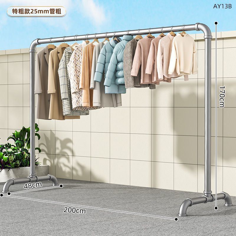 加厚钢管阳台晾衣杆挂衣架服装展示架单杆落地晾衣架户外晒被子欣