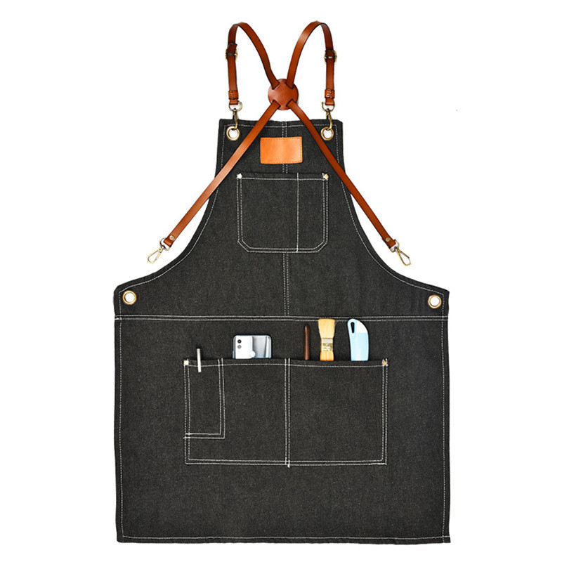 现货牛仔工作服围裙logo牌宠物师咖啡厅美发师帆布围裙批发