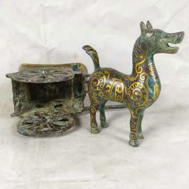 东周马拉车青铜器纯铜青铜单家居装饰品古工艺品摆件马车博古架