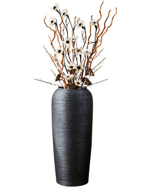 客厅陶瓷落地大花瓶景德镇禅意插干花装饰黑色大摆件复古陶罐花盆