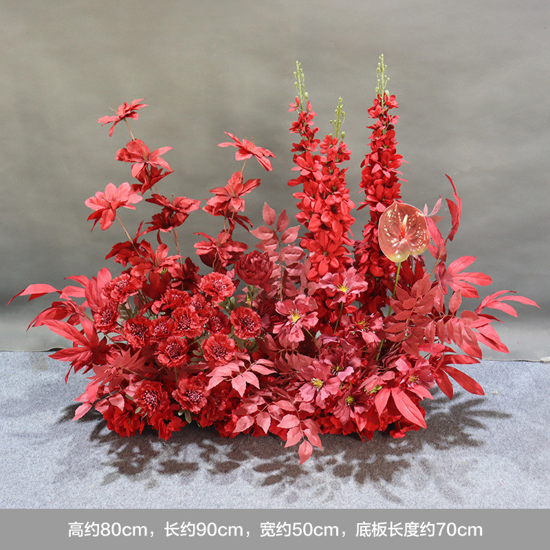 新款婚庆红色路引花地排花中式婚礼装饰仿真花花艺长挂花布置道具