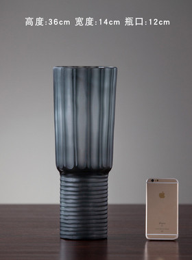 美式插花手工刻磨玻璃花瓶现代客厅高档水培黑色装饰花器