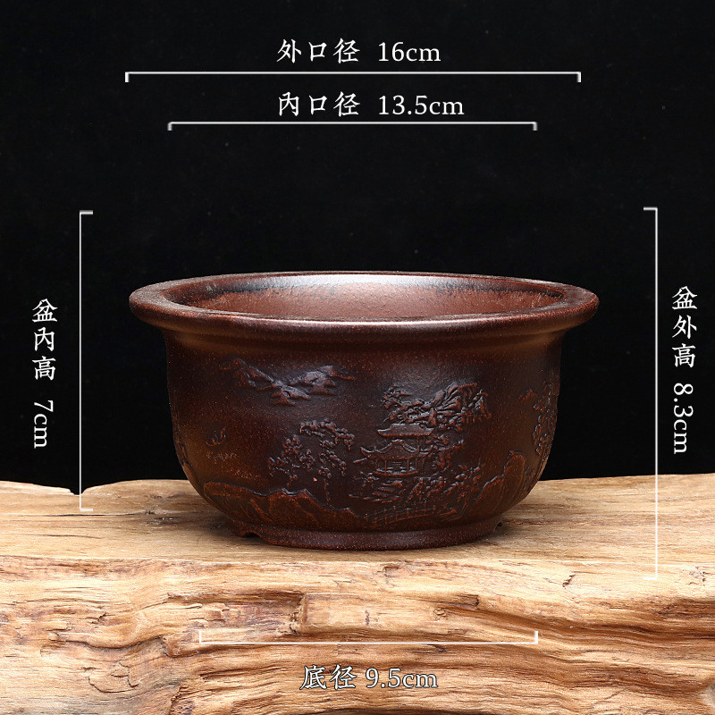 宜兴紫砂花盆圆口四方多肉花卉绿植桌面菖蒲盆景盆创意陶瓷批发价