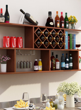 xyt批发简约悬挂吊柜酒架墙上实木格子餐厅圆角壁挂红酒柜墙壁吧